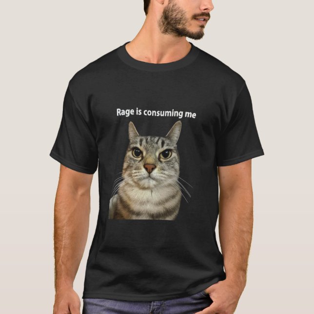 Rage Is Consuming Me Silly Staring Cat Meme Funny  T-Shirt (Front)