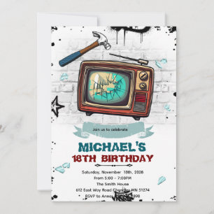Rage Room birthday party invitation