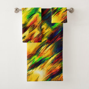 Raged stained from red to yellow, a little green bath towel set