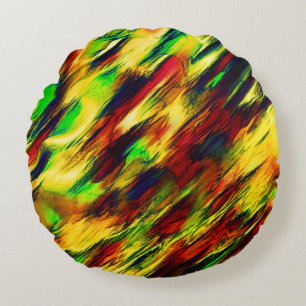 Raged stained from red to yellow, a little green round cushion