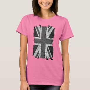 Ragged Grungy Monochrome UK flag (Union Jack) T-Shirt