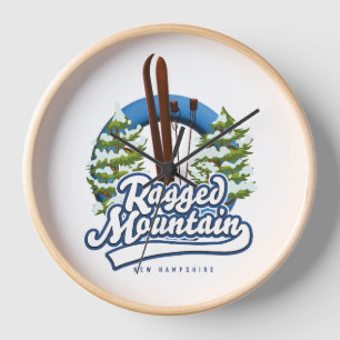 Ragged Mountain New Hampshire ski logo Clock