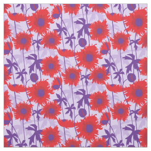 Ragged poppies red purple floral graphic fabric