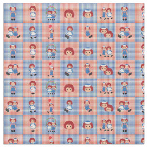 Raggedy Ann and Andy Gingham on Checkerboard Fabric