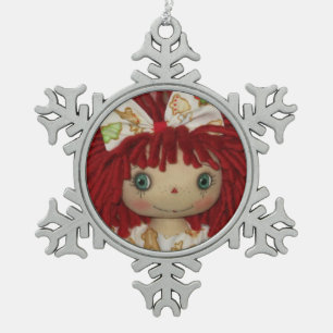 Raggedy Ann Annie Gingerbread Snowflake Pewter Christmas Ornament