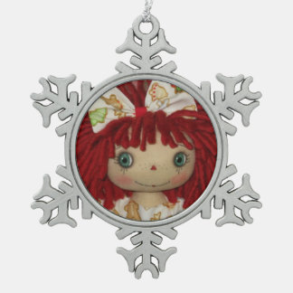 Raggedy Ann Annie Gingerbread Snowflake Pewter Christmas Ornament