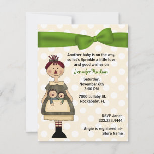 Raggedy Doll Mummy Baby Sprinkle Shower Invitation