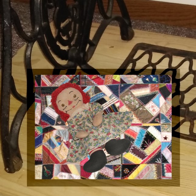 Raggedy Doll on Antique Crazy Quilt Postcard (Creator Uploaded)