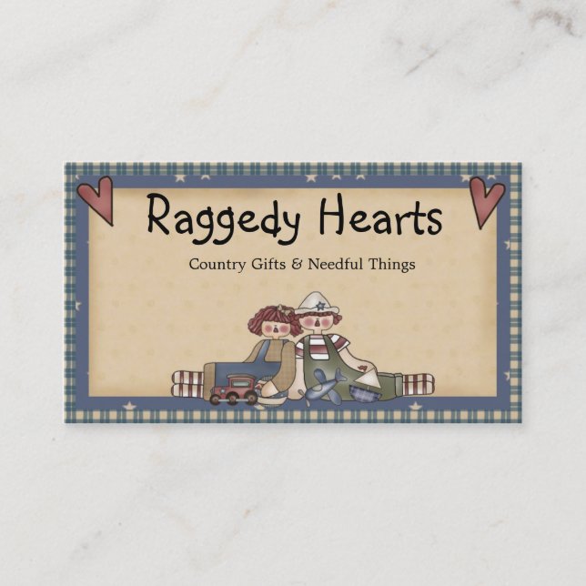 Raggedy Hearts Primitive Country Business Card (Front)