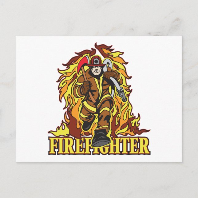Raging Flames Firefighter Postcard (Front)