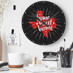 Raider Red and Black Home Sweet Home - Texas Round Clock<br><div class="desc">Those of us who live in Texas love it because it is home sweet home. This simple design expresses that love with handwritten script font and scribbled hearts over the state shape with sketched rays shining forth. Handwritten typography and details. Distressed finish over the entire thing. Available on lots of...</div>