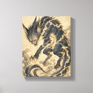 Raiju Gold Tail Japanese Yokai Art Canvas Print
