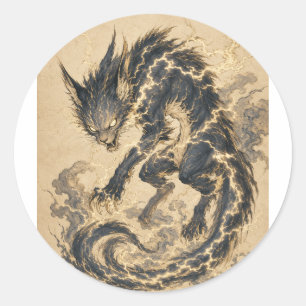 Raiju Gold Tail Japanese Yokai Art Sticker