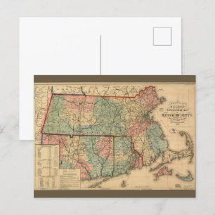 Rail Road & Township Map of Massachusetts, 1879 Postcard