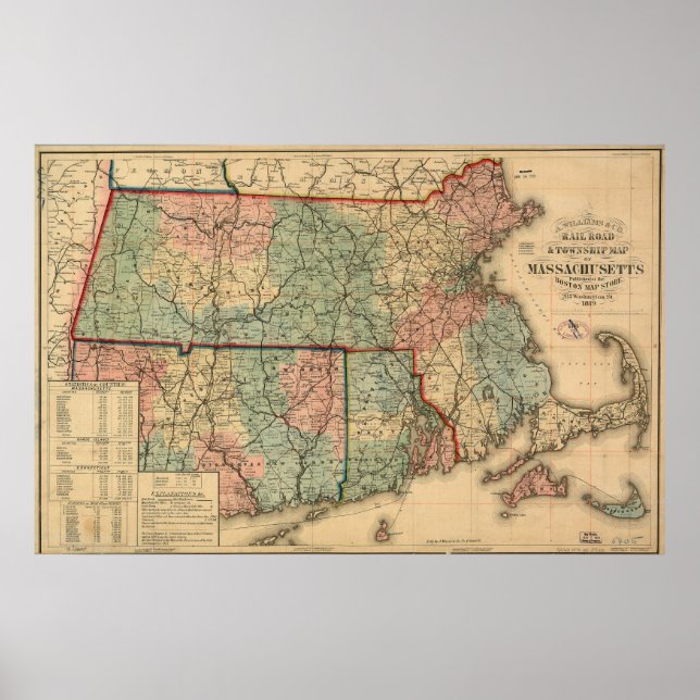Rail Road & Township Map of Massachusetts, 1879 Poster (Front)