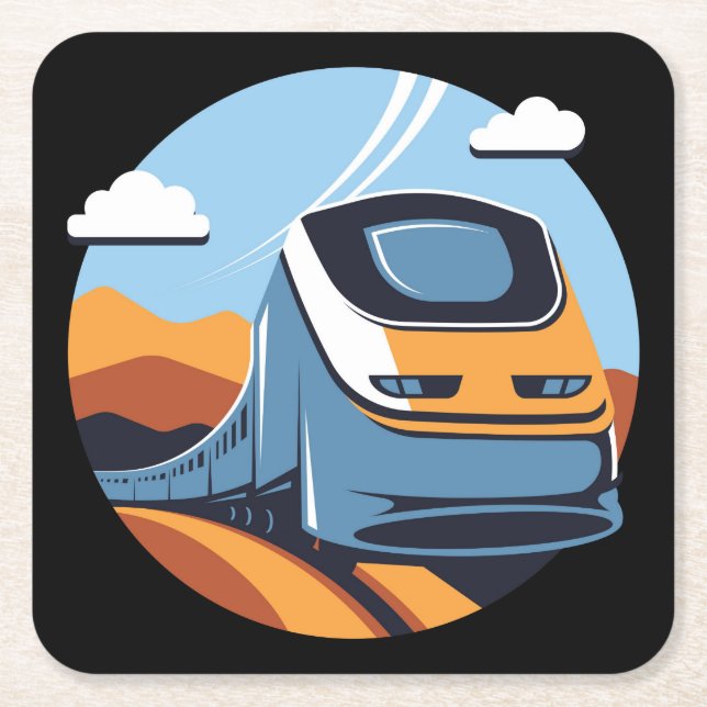 Rail Travel Square Paper Coaster (Front)