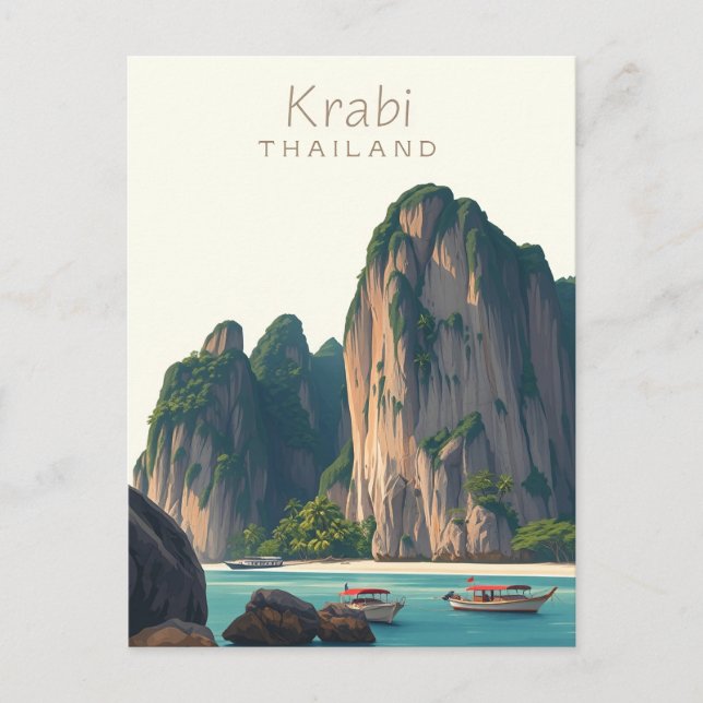 Railay Beach, Krabi Thailand Vintage illustration Postcard (Front)