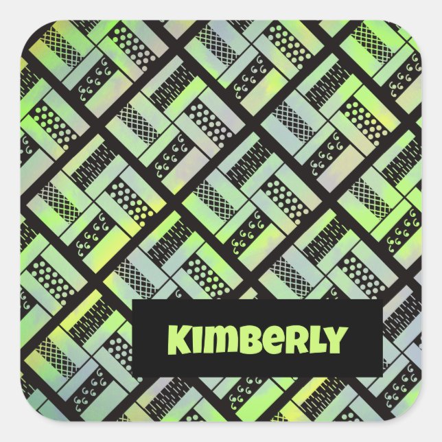 Railfence Patchwork Quilt Pattern  Square Sticker (Front)