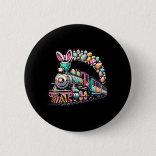 Railroad Bunny Train Easter Egg Kids Toddler Boys 6 Cm Round Badge