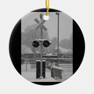 Railroad Crossing (b&w) Ceramic Tree Decoration