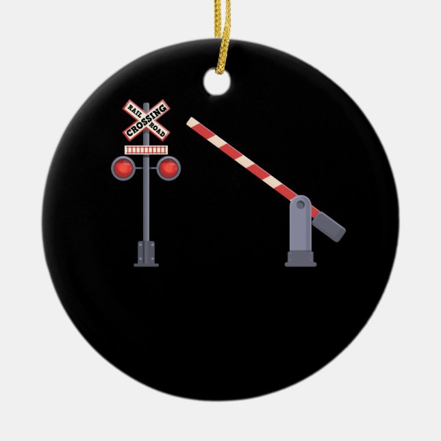 Railroad Crossing Barrier Sign Halloween Costume D Ceramic Tree Decoration (Front)