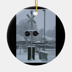 Railroad Crossing (blue) Ceramic Tree Decoration