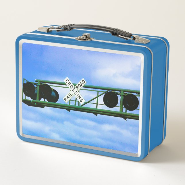 Railroad Crossing Cantilever - Inverted Crossbuck Metal Lunch Box (Front)