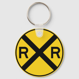 Railroad Crossing Highway Sign Key Ring