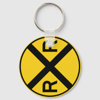 Railroad Crossing Highway Sign Key Ring