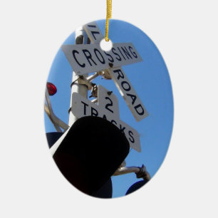 Railroad Crossing lights and arm Ceramic Tree Decoration