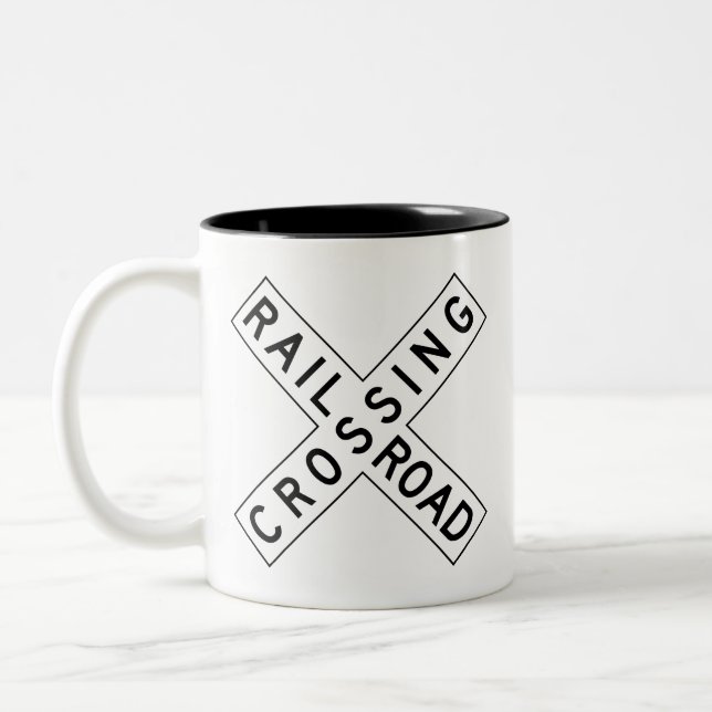 Railroad crossing sign mug (Left)