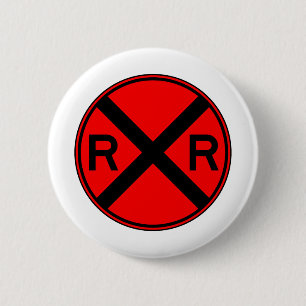Railroad Crossing Warning Street Sign Train 6 Cm Round Badge