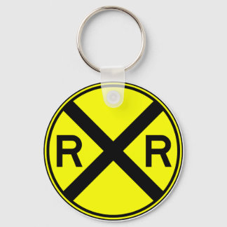 Railroad Crossing Warning Street Sign Train Key Ring