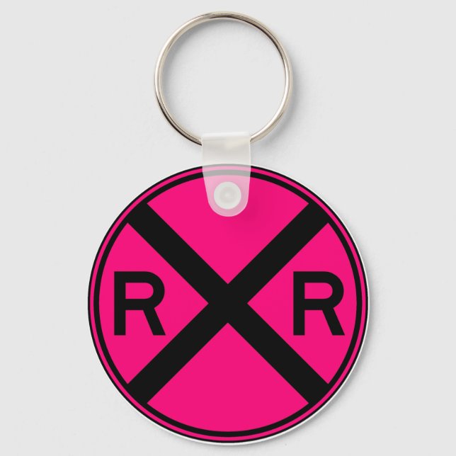 Railroad Crossing Warning Street Sign Train Key Ring (Front)