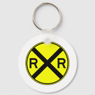 Railroad Crossing Warning Street Sign Train Key Ring
