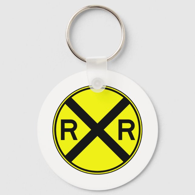 Railroad Crossing Warning Street Sign Train Key Ring (Front)