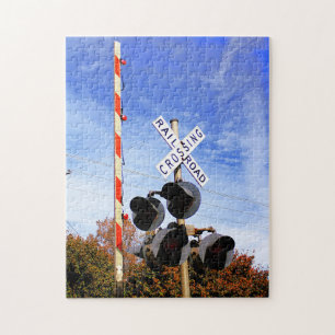 Railroad Crossing With Beautiful Blue Skies Jigsaw Puzzle