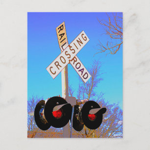 Railroad Crossing With Bent Crossbuck Postcard