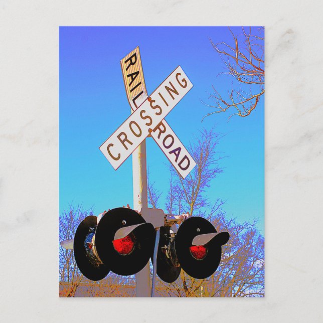 Railroad Crossing With Bent Crossbuck Postcard (Front)