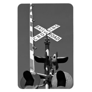Railroad Crossing With Gate in Black & White Magnet