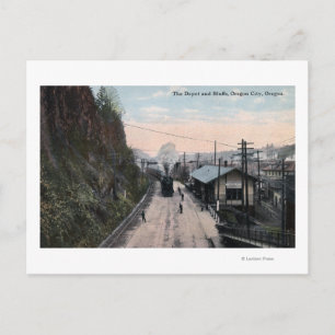 Railroad Depot and Bluffs City, OR Postcard