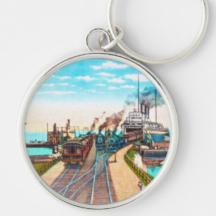 Railroad Ferry Docks, Mackinaw, Michigan Key Ring