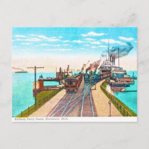 Railroad Ferry Docks, Mackinaw, Michigan Postcard