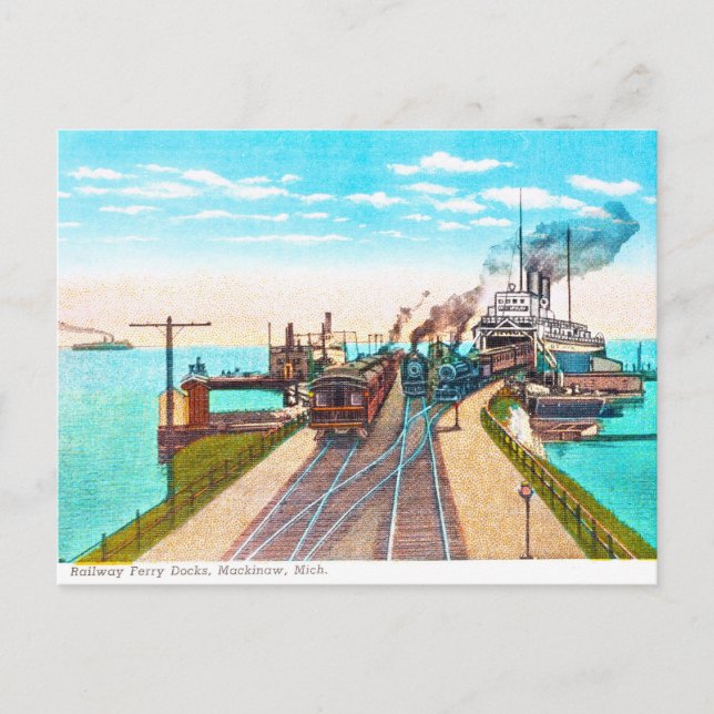 Railroad Ferry Docks, Mackinaw, Michigan Postcard (Front)