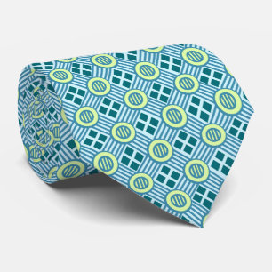 Railroad Geometric Optical Plaid Aqua Two-sided Tie