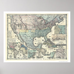 Railroad & Military Map USA 1862 Poster