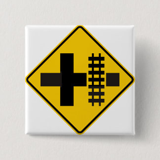 Railroad Parallels Main Road at Crossroad Sign 15 Cm Square Badge
