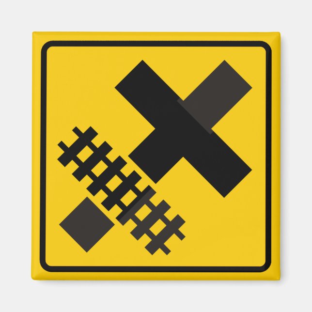 Railroad Parallels Main Road at Crossroad Sign Magnet (Front)