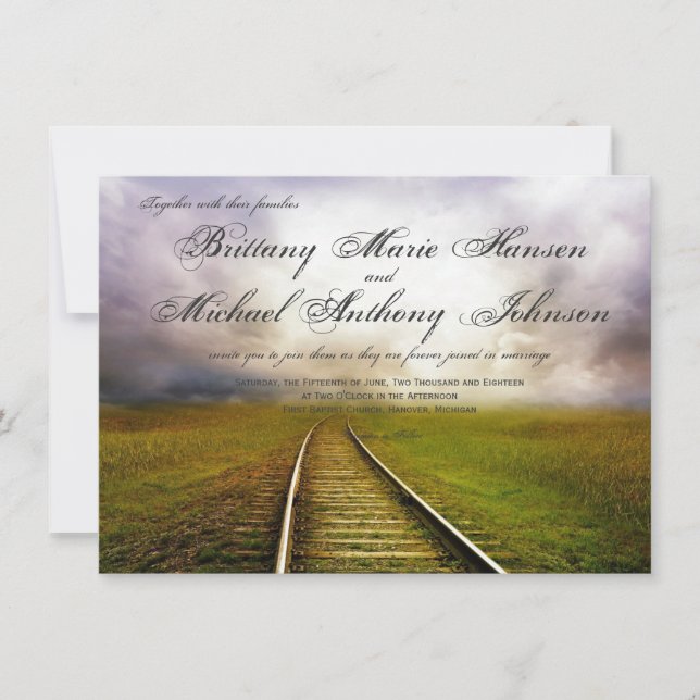 Railroad Path in Field Country Wedding Invitations (Front)