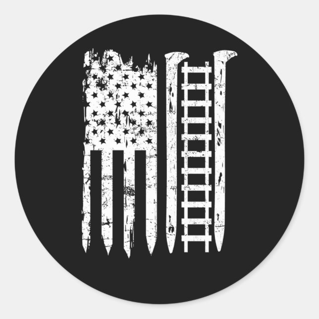 Railroad Spike American Flag Train For Railway Wor Classic Round Sticker (Front)